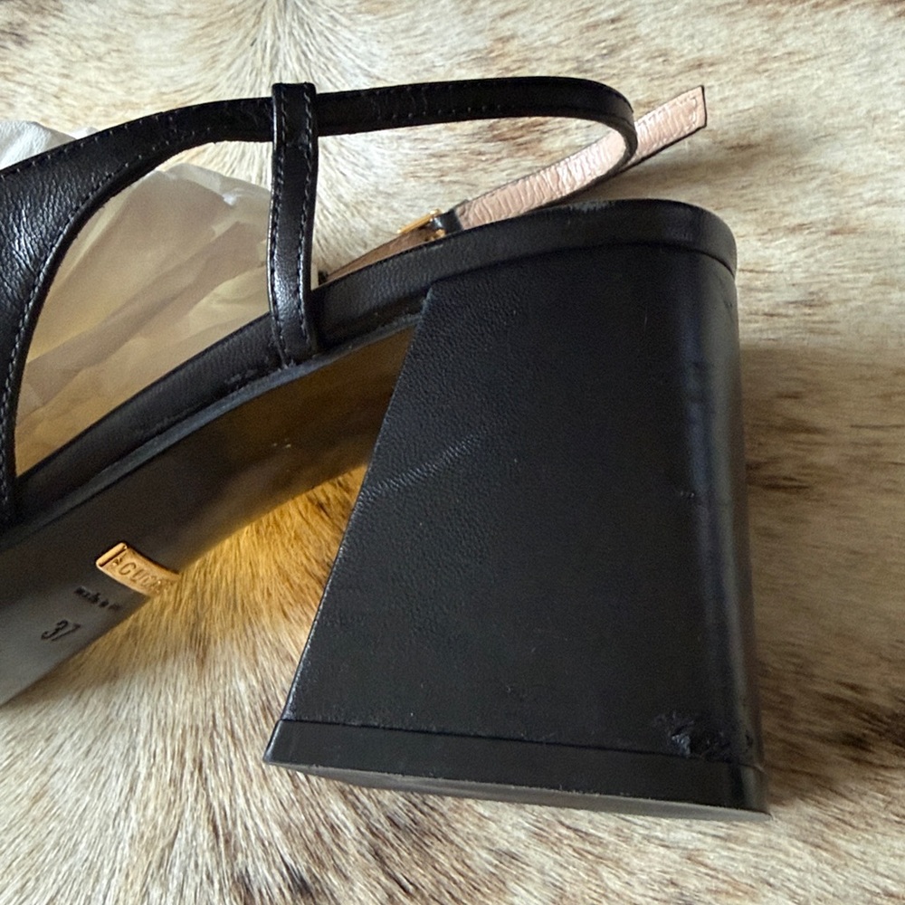 Gucci 37 7 Black Leather Gold Horsebit Mark Jane Pumps Heels Slingback with Box - Picture 11 of 16